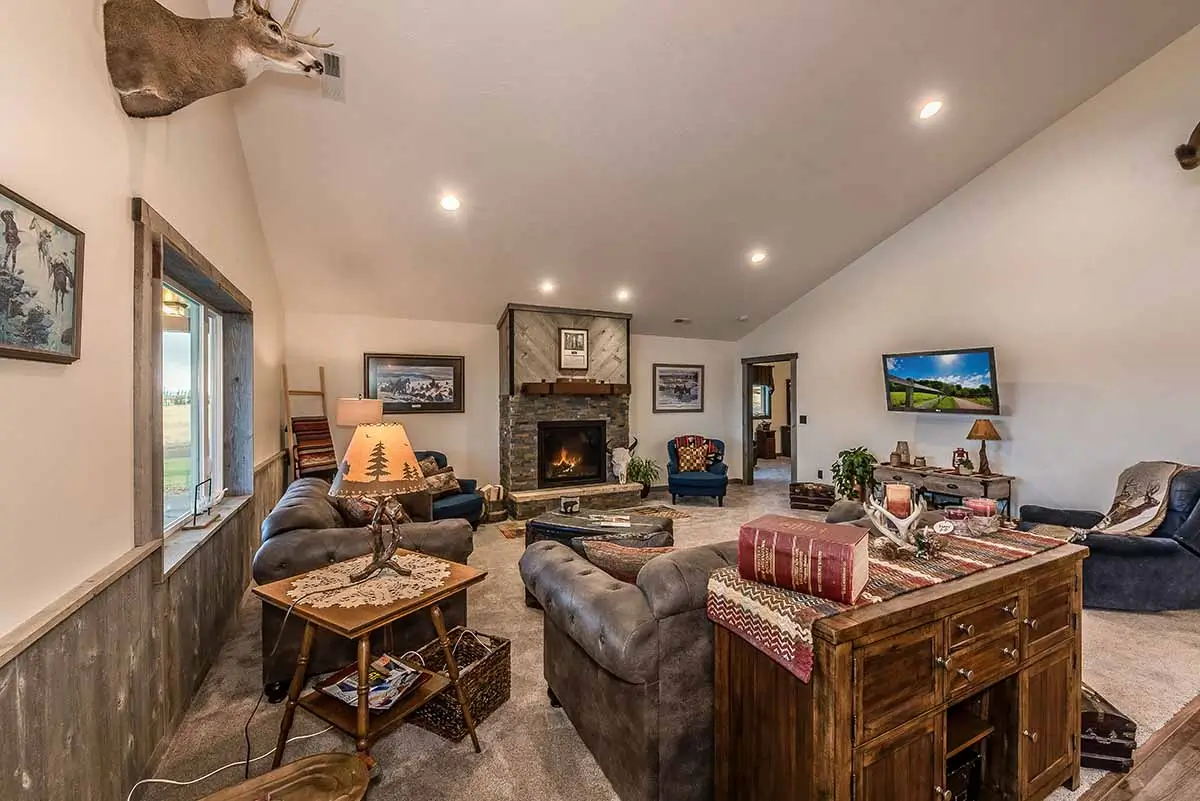 Barndominium living room HH Custom Buildings Montana